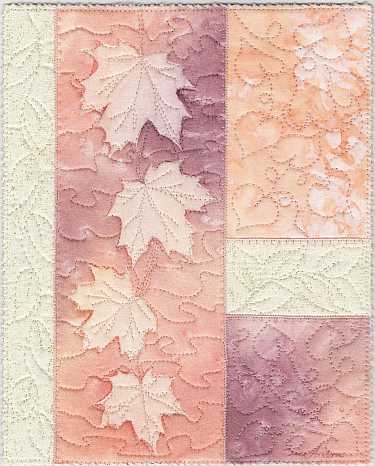 Peach, rose Maples sunprint 8x10 Mini Art Quilt, Sue Andrus Gardens
